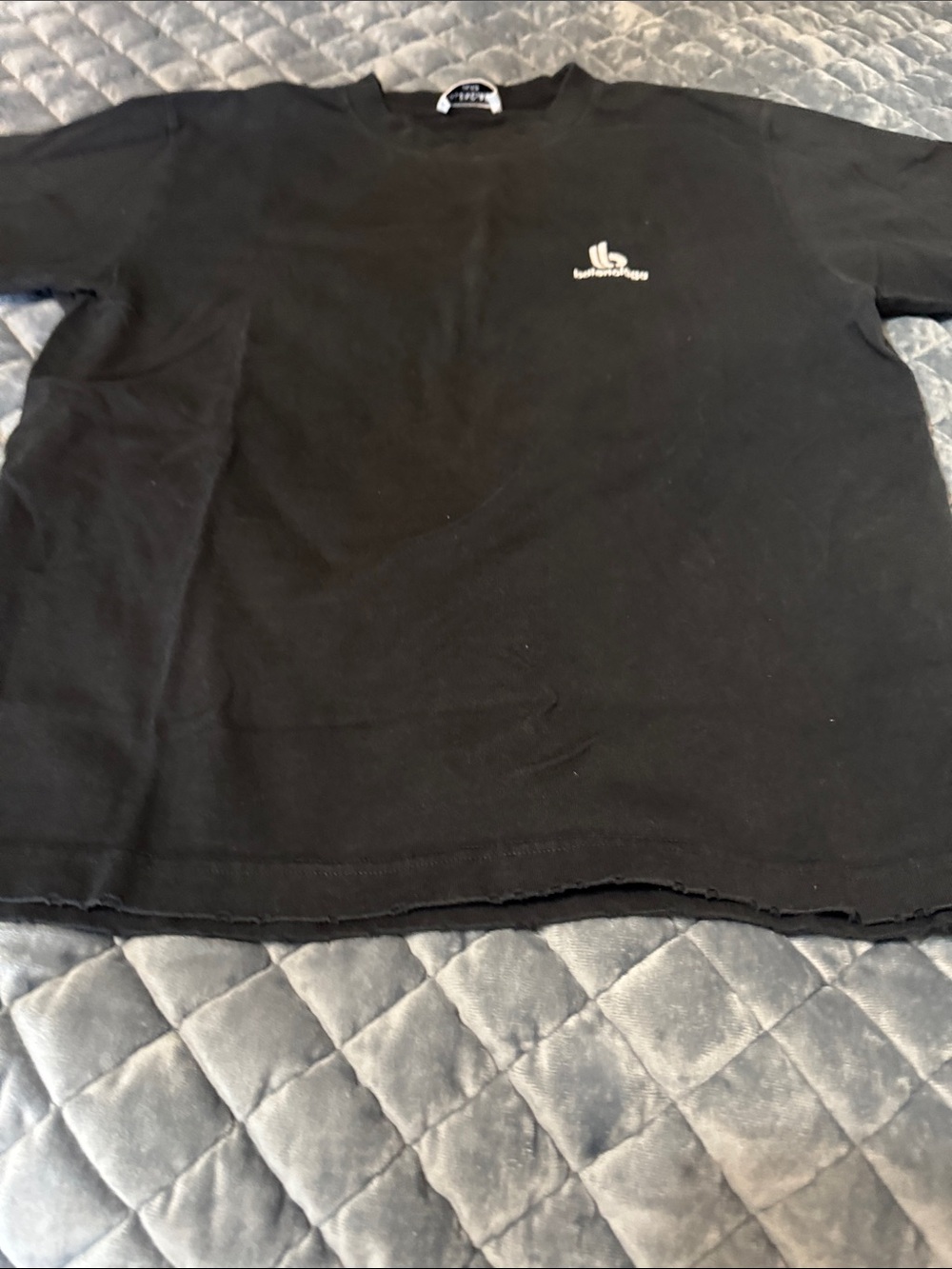 Balenciaga unisex Black Tee with White Logo distressed edges